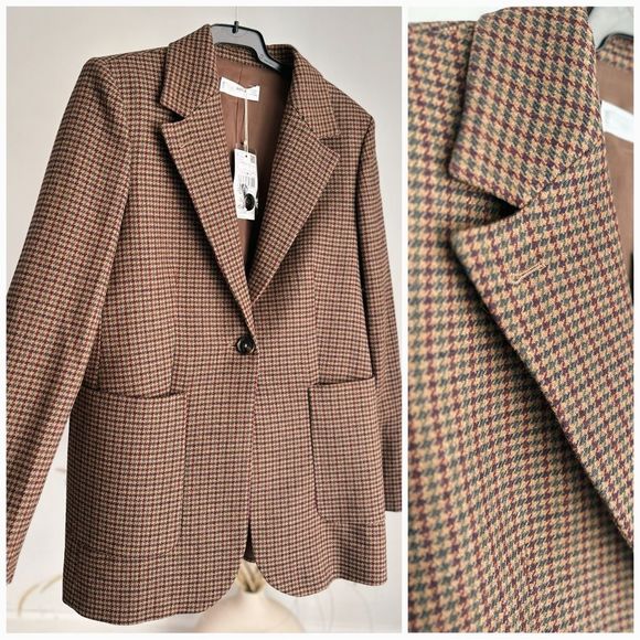 Mango Wool Blend Blazer Patch Pockets New - Picture 2 of 4